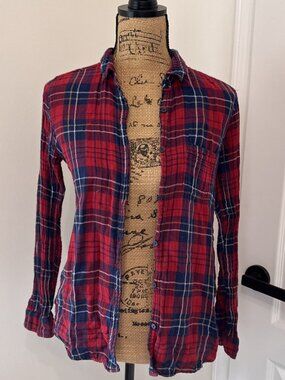 L.O.G.G. Label of Graded Goods by H&M Red Navy Plaid Button Front Shirt SMALL